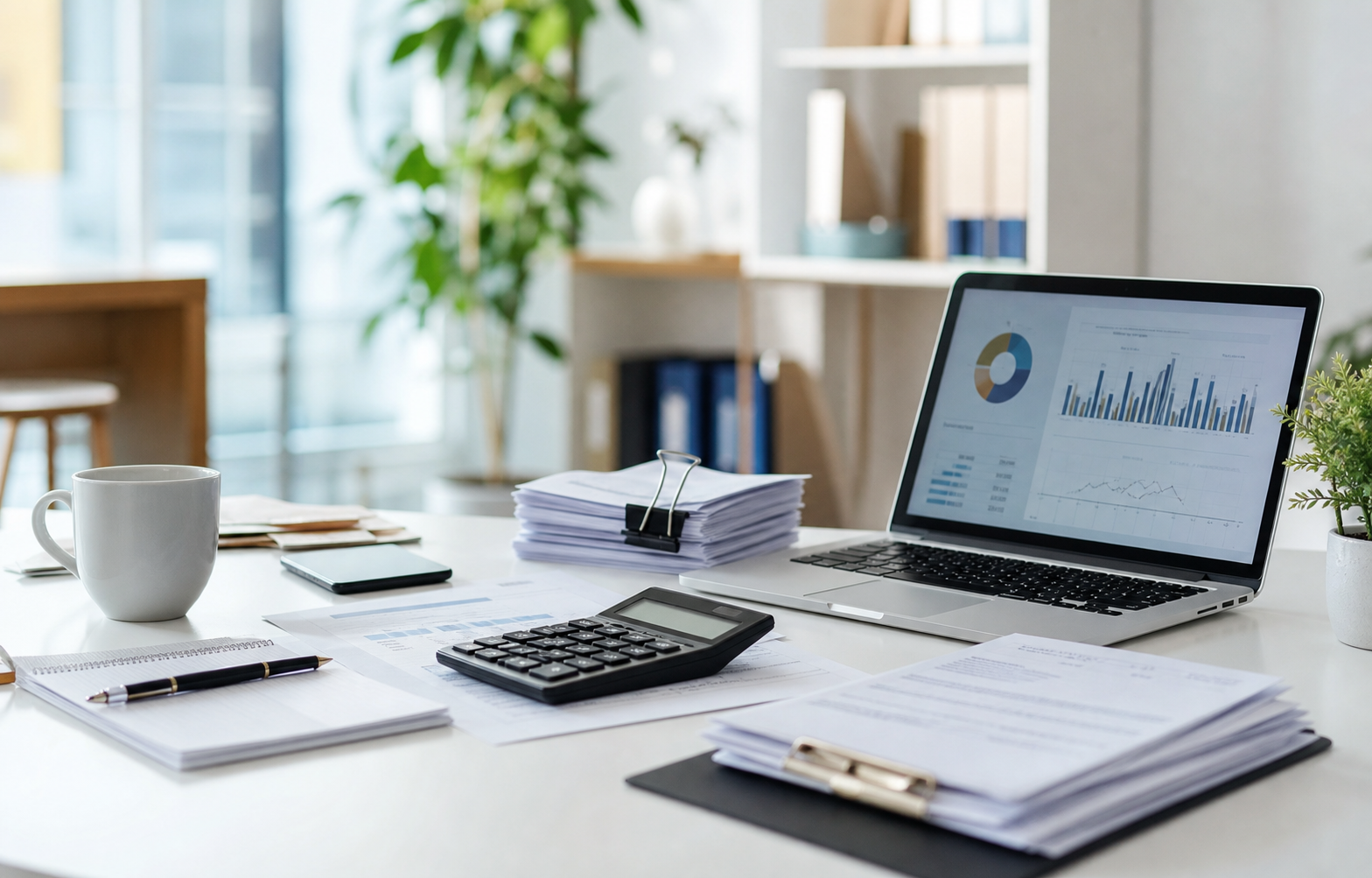 Werkplek met boekhouding en digitale oplossingen